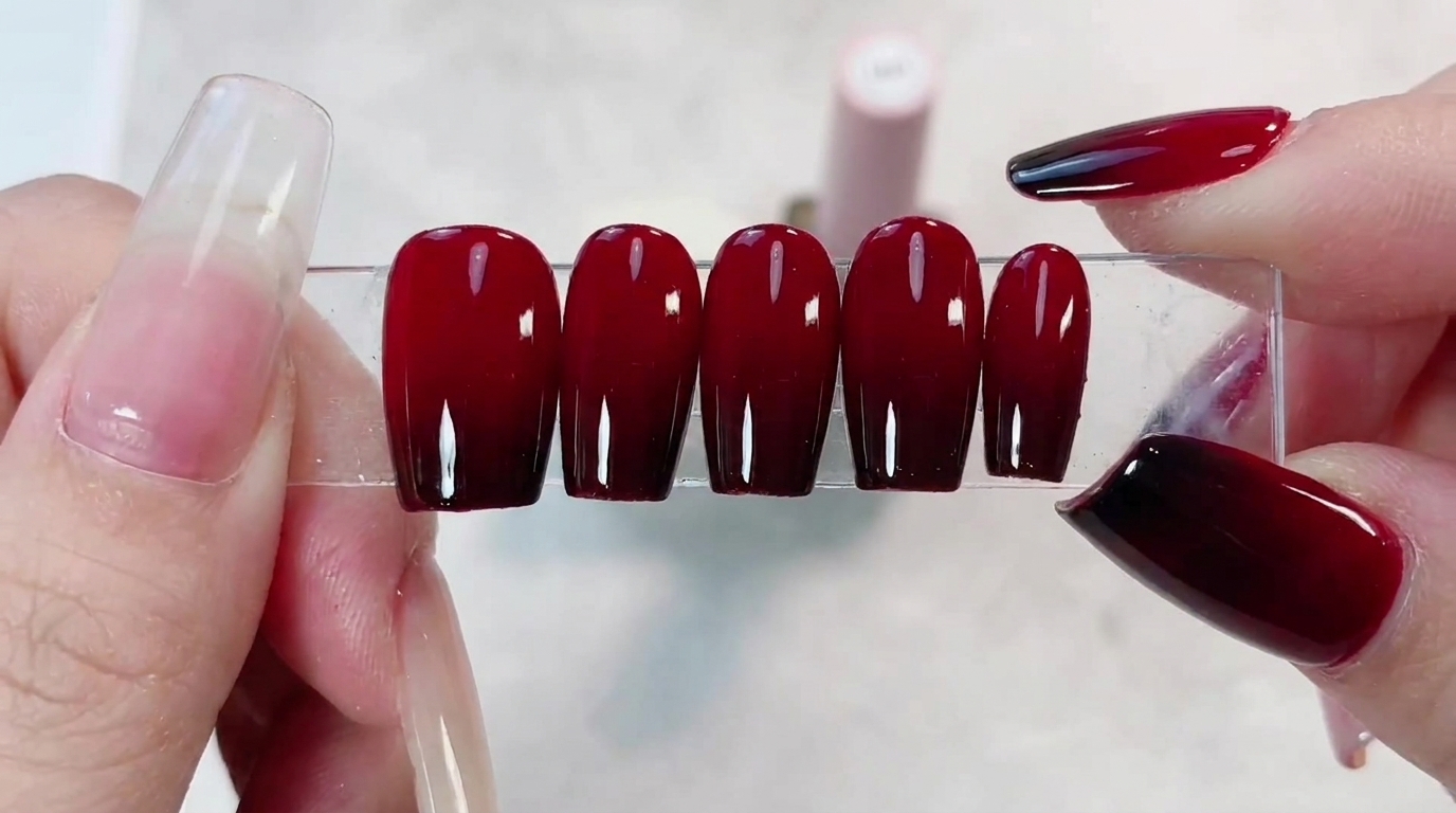 Dark Red Ombre Gel Nails — Elegant Gradient Step-by-Step Tutorial