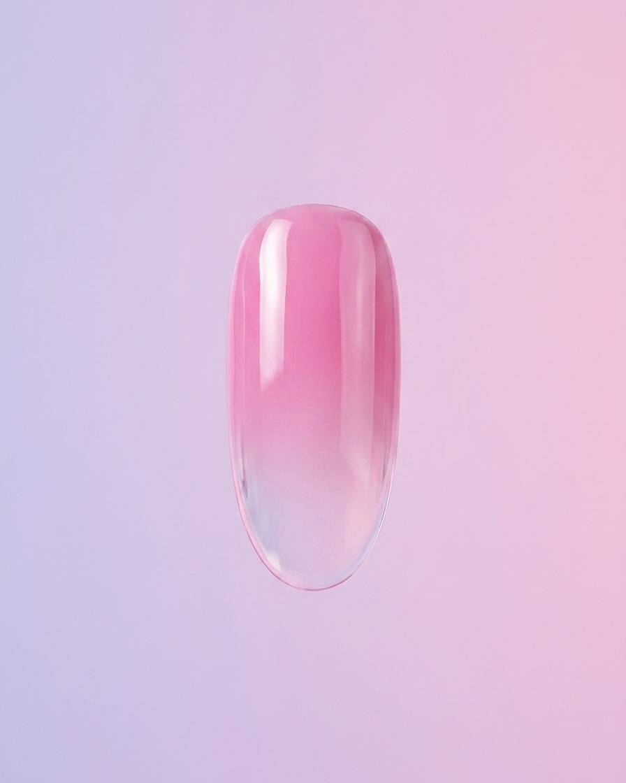 A single nail with a soft pink gradient look against a light background.