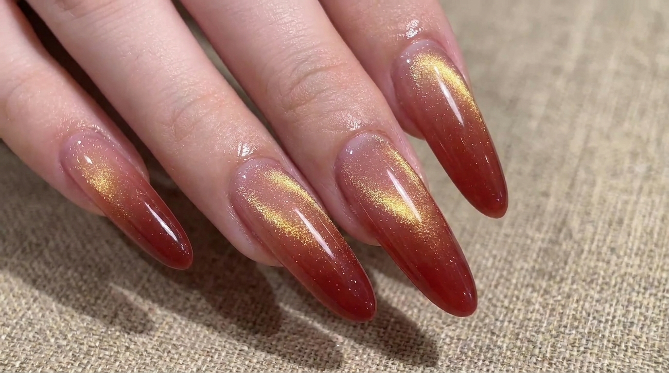 New Year Red Ombre Cat Eye Gel Nails — Step-by-Step Tutorial