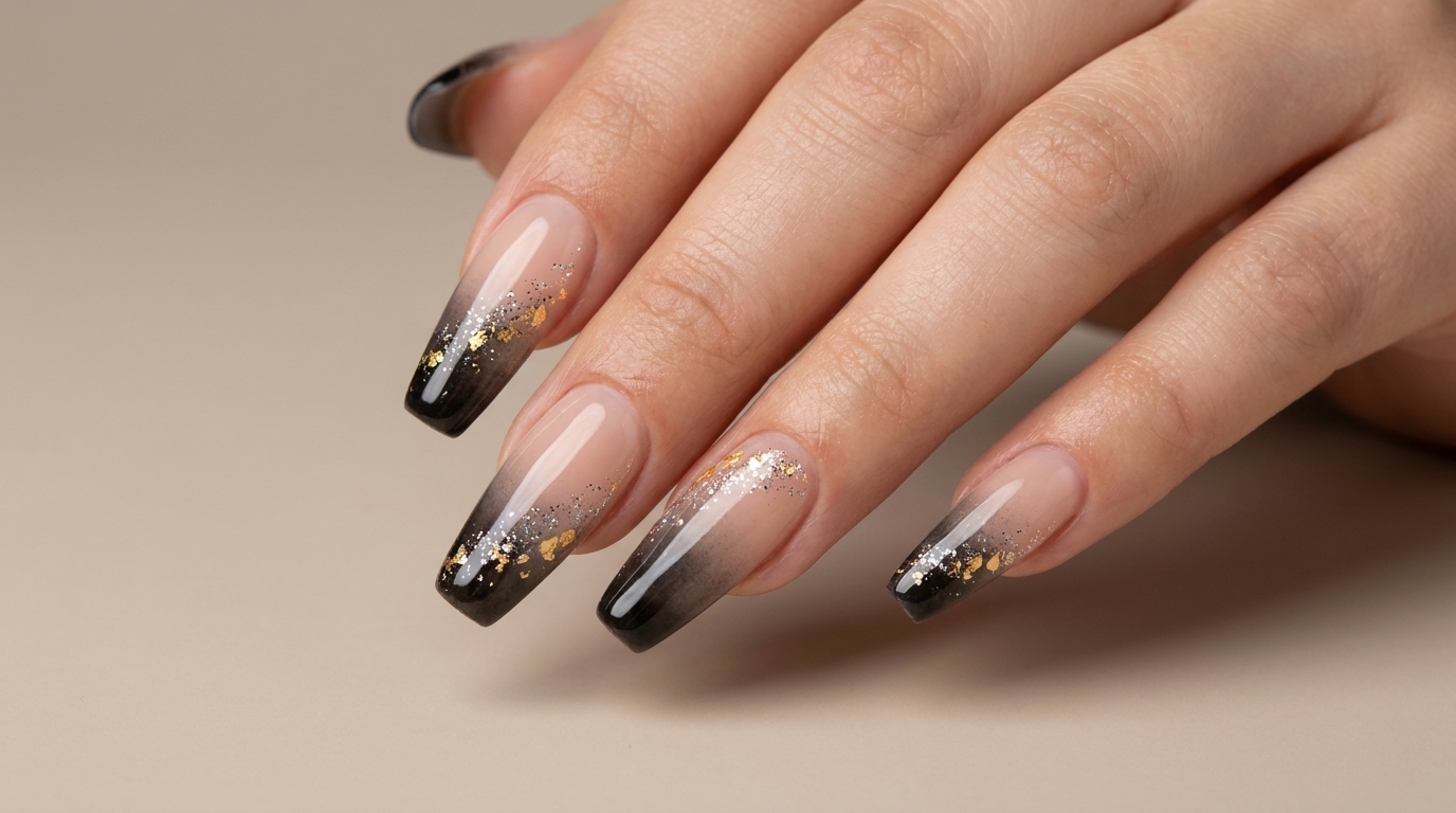 Ethereal French Gradient Nails with Gold Foil and Glitter — Step-by-Step Tutorial