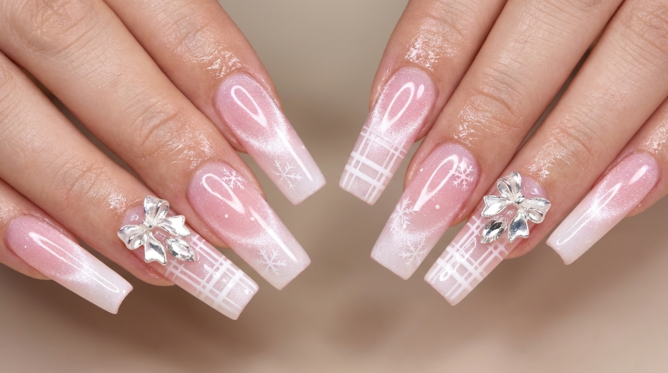 Sweet Ice Powder Plaid Nail Art — Winter Snowflake Tutorial