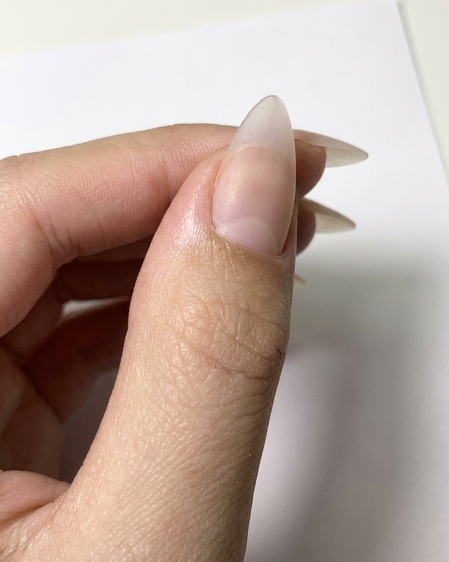 A fine liner brush applying white gel outlines on a matte nude nail surface to form petal shapes.