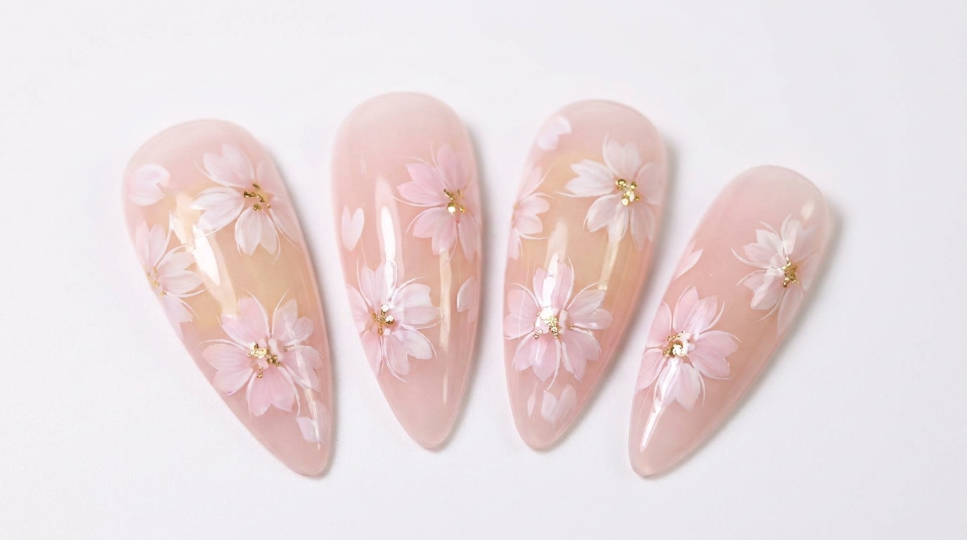 Jelly Cherry Blossom Gel Nail Art — Step-by-Step Tutorial