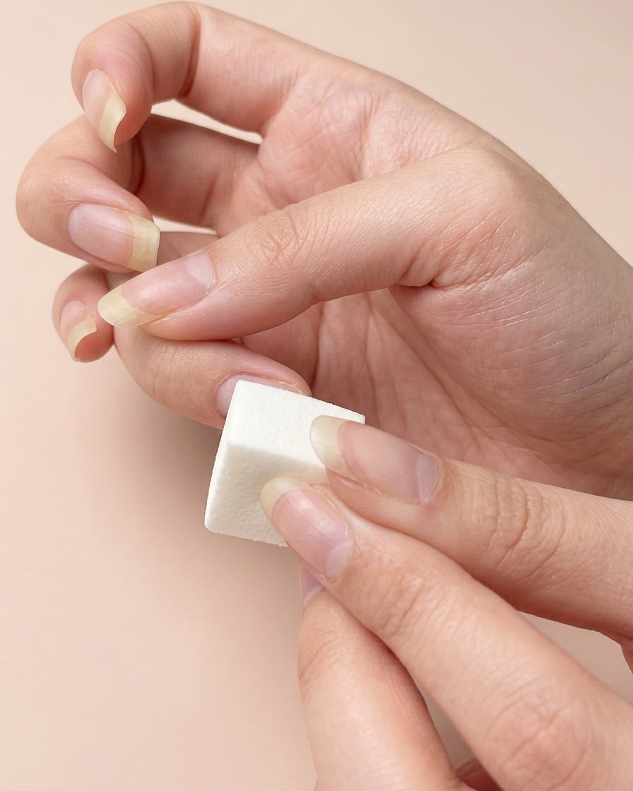 A finger placed under a curing lamp for the gradient layer.