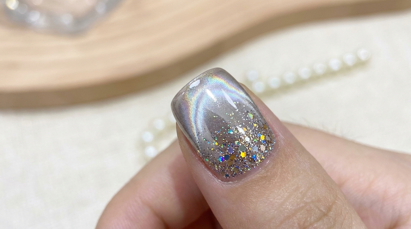 Silver Chrome Aurora and Glitter Nail Art — Step-by-Step Tutorial