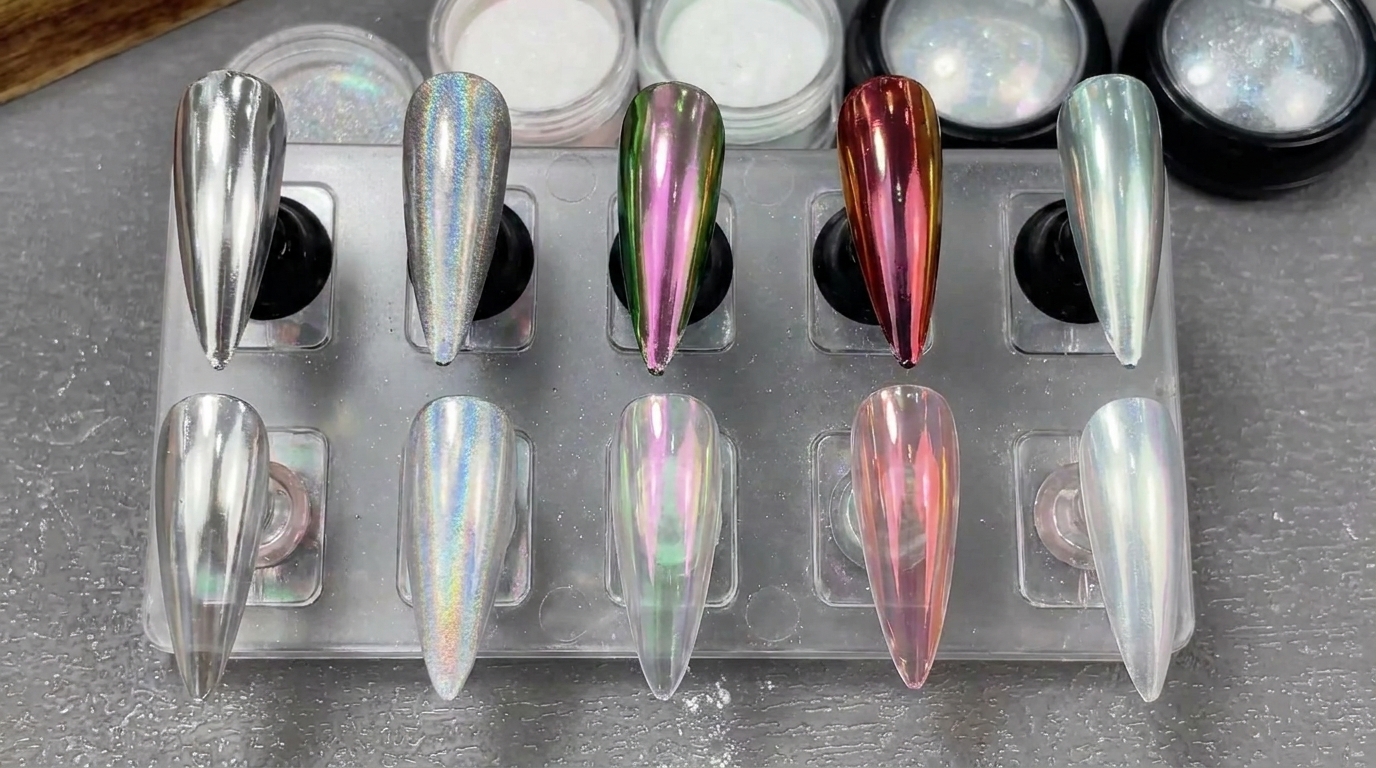 Five Nail Powder Effects Comparison — Chrome, Aurora & Laser Tutorial