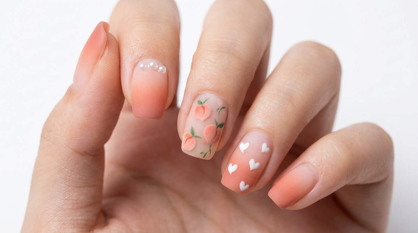 Summer Peach Gradient Nail Art with Pearls — Matte Step-by-Step Tutorial