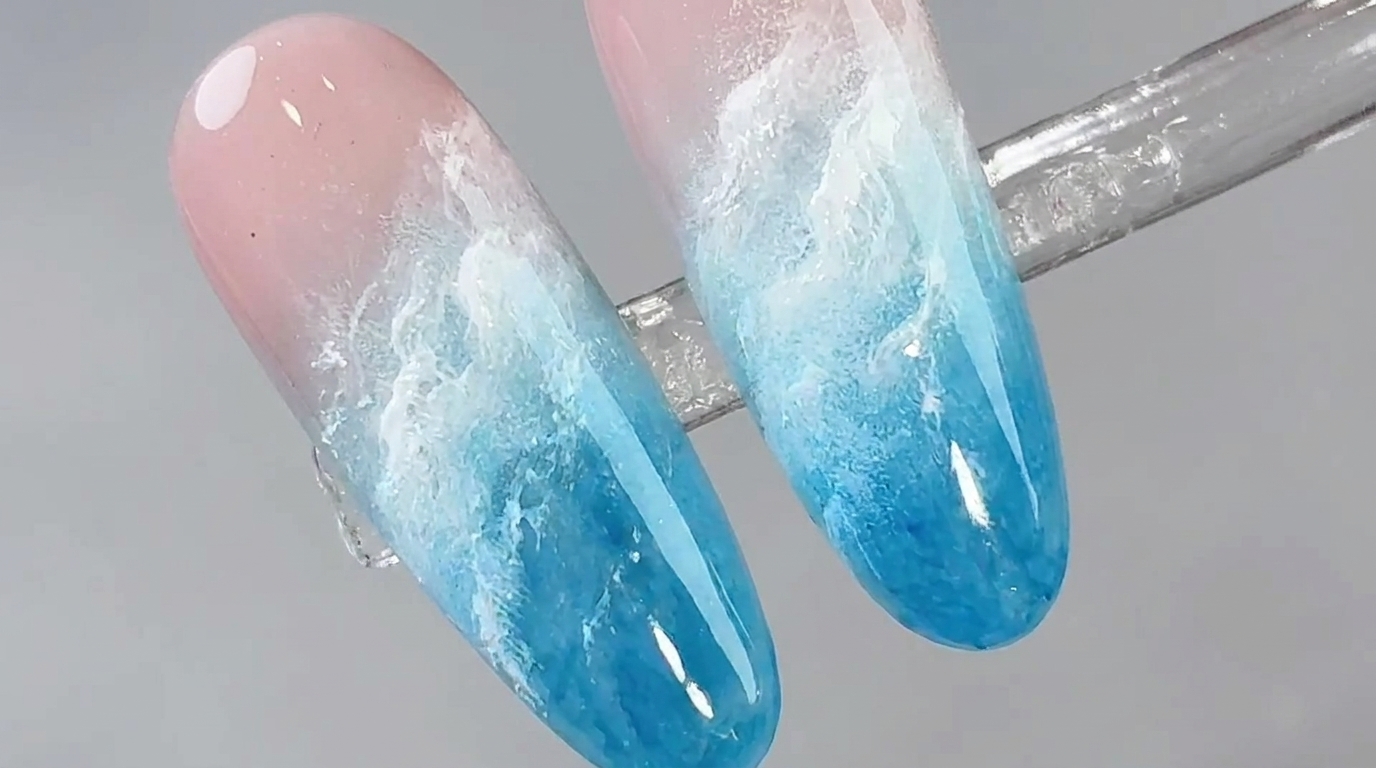 Cloudy Gradient Beach Nail Art — Step-by-Step Tutorial