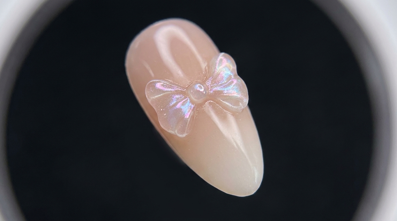 3D Translucent Bow Nail Art with Chrome Effect — Step-by-Step Tutorial
