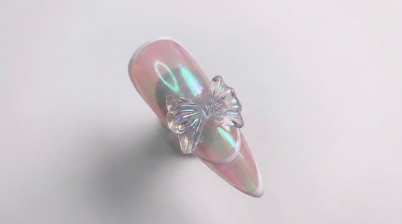 Aurora Pink Bow French Nail Art — Step-by-Step Tutorial