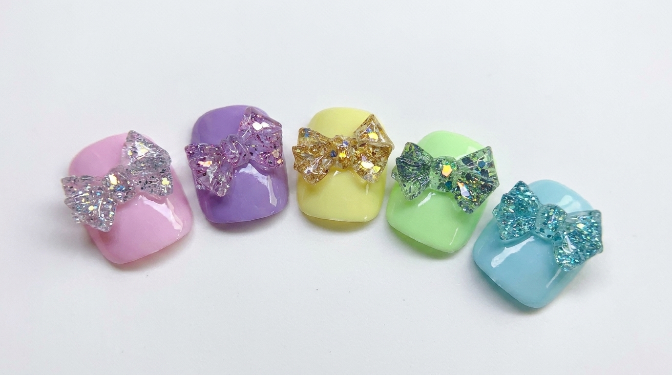 3D Macaron Glitter Bow Nails — Step-by-Step PVC Gel Tutorial
