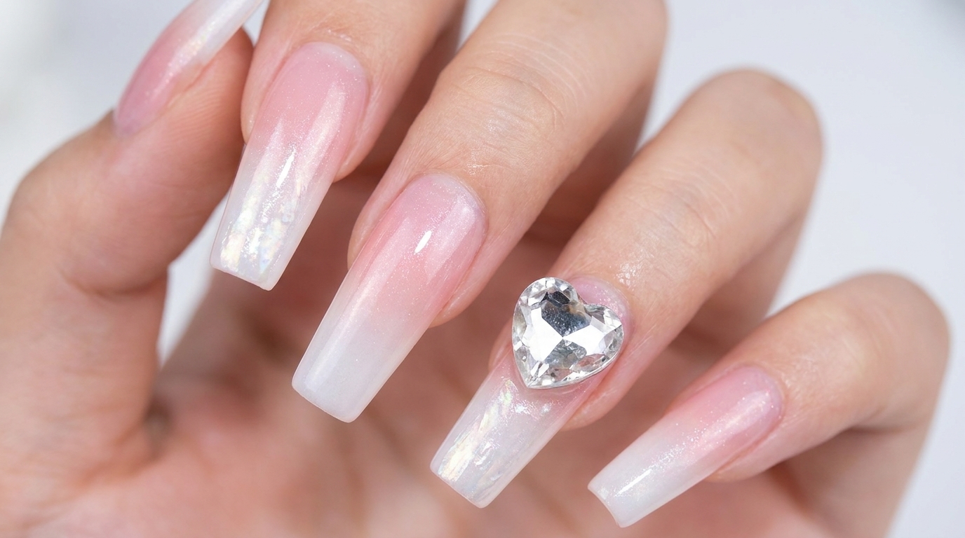 Gradient Heart Rhinestone Nail Art — Step-by-Step Tutorial
