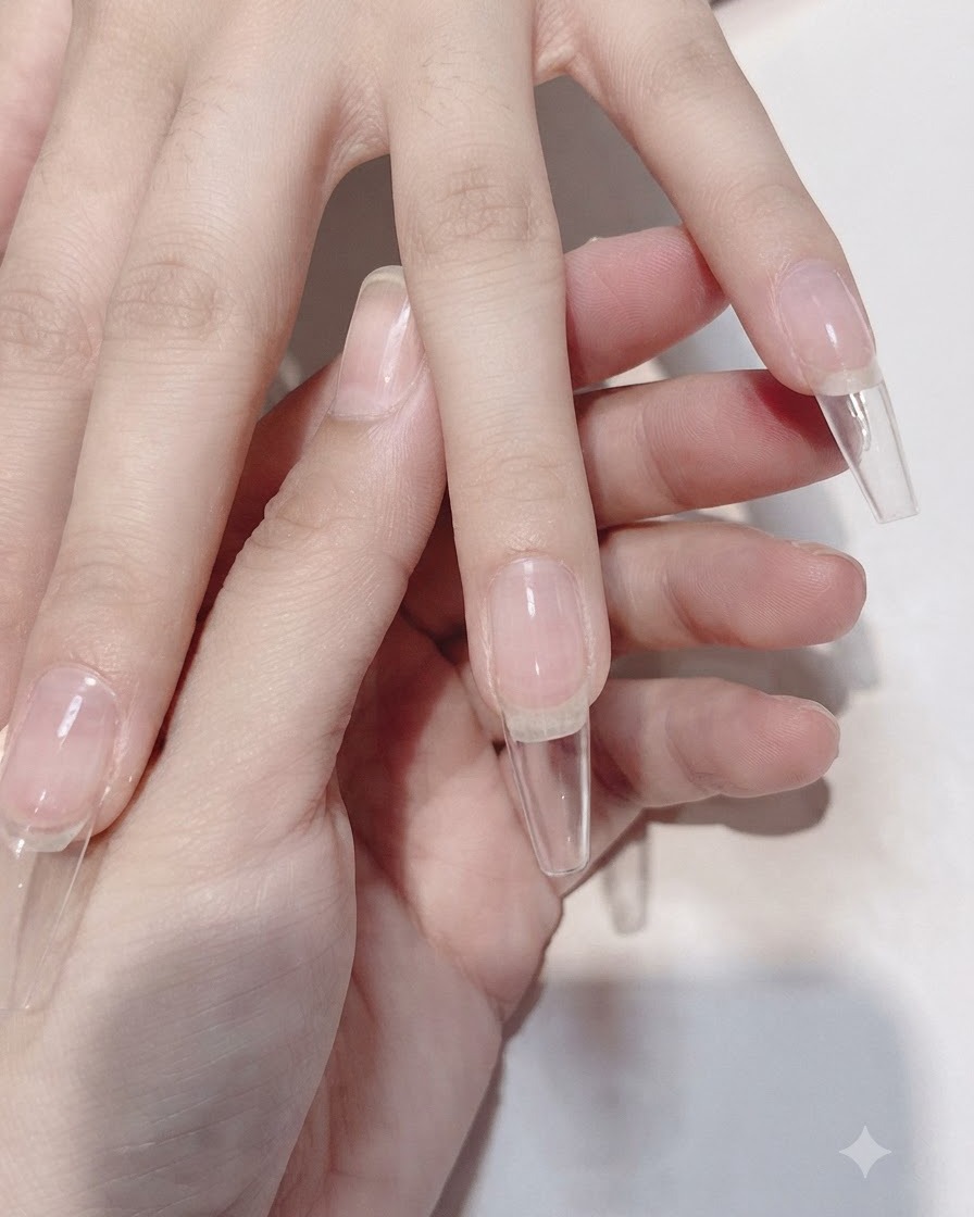 A sponge brush blending the white gel on the nail tip.