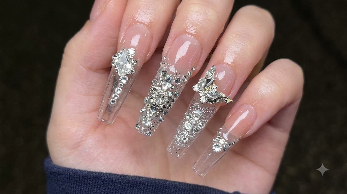 Luxury Rhinestone Nude Coffin Press-On Nails — Glam Showcase