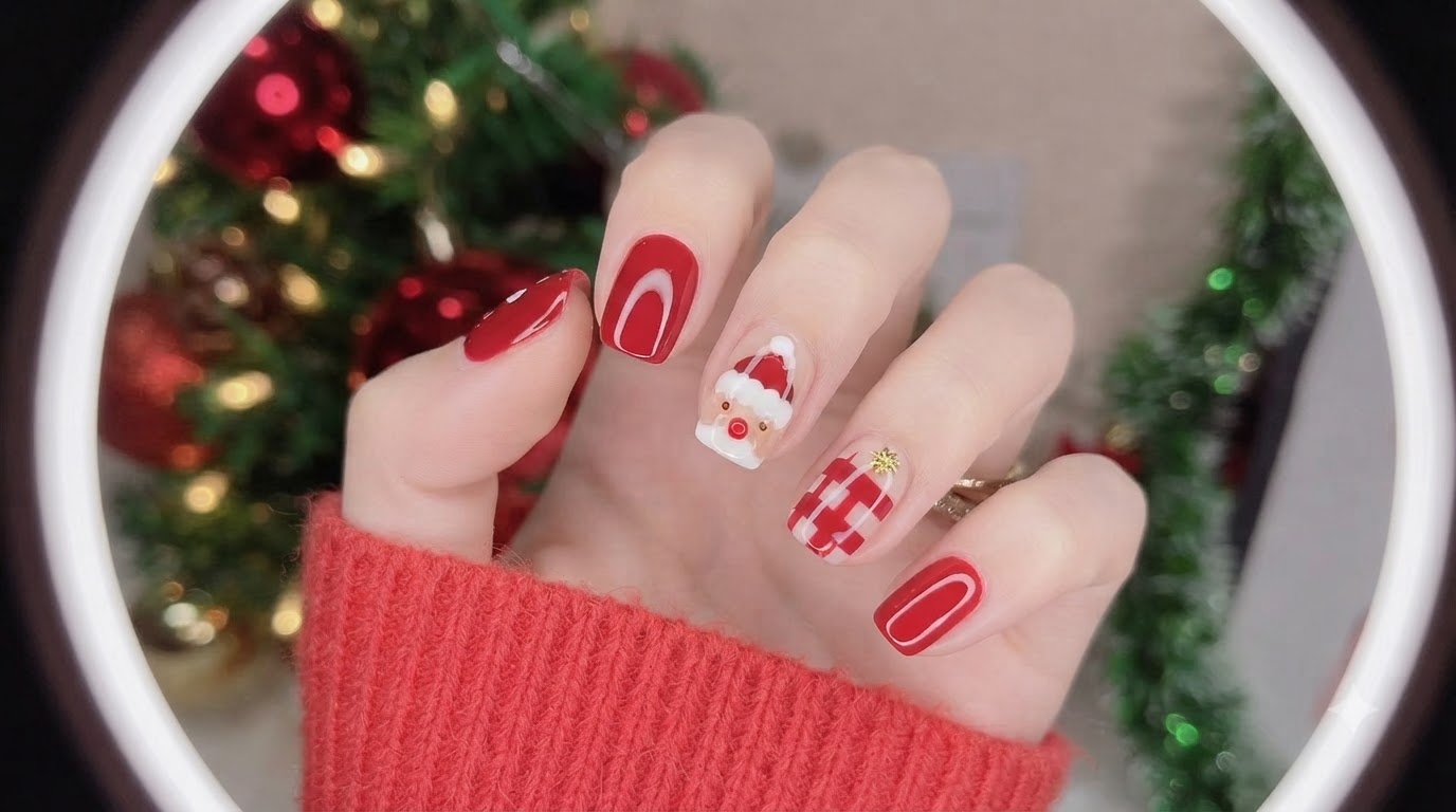 Christmas Santa and Plaid Nail Art Tutorial