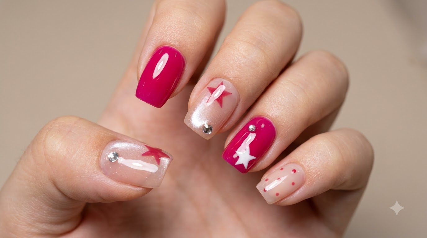 Magenta Star and Dot Nail Art — Step-by-Step Gel Tutorial
