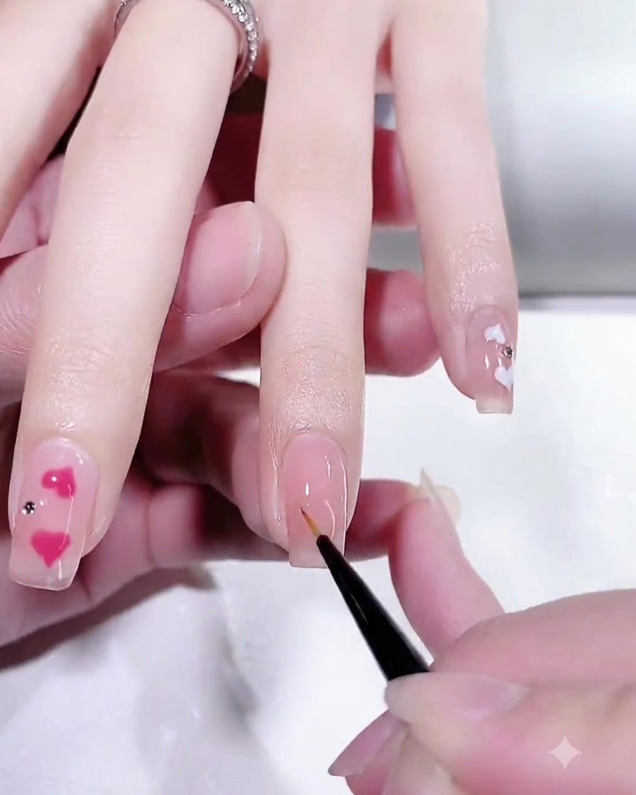 A close-up of a fine liner brush dipping into white gel paint on a mixing palette.