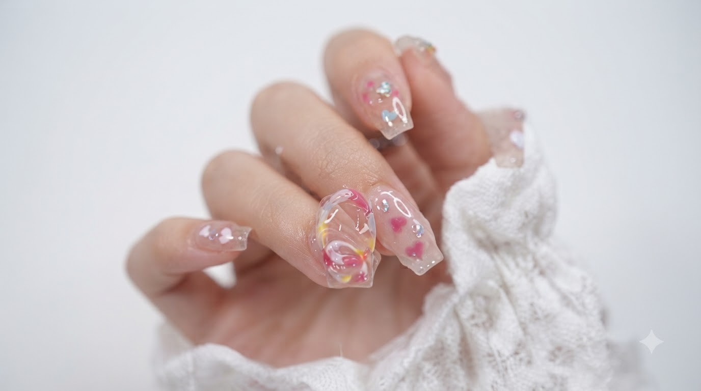 Colorful Jelly Heart Gel Nails — Step-by-Step 3D Nail Art Tutorial