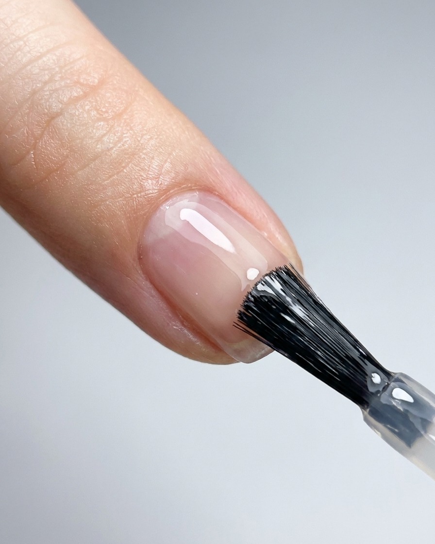 A portable purple UV LED nail lamp curing a finished nail application.