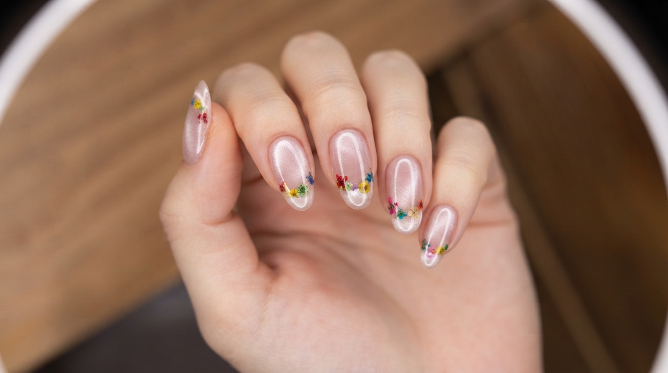 French Dry Flower & Magnetic Cat Eye Gel Nails — Step-by-Step Tutorial