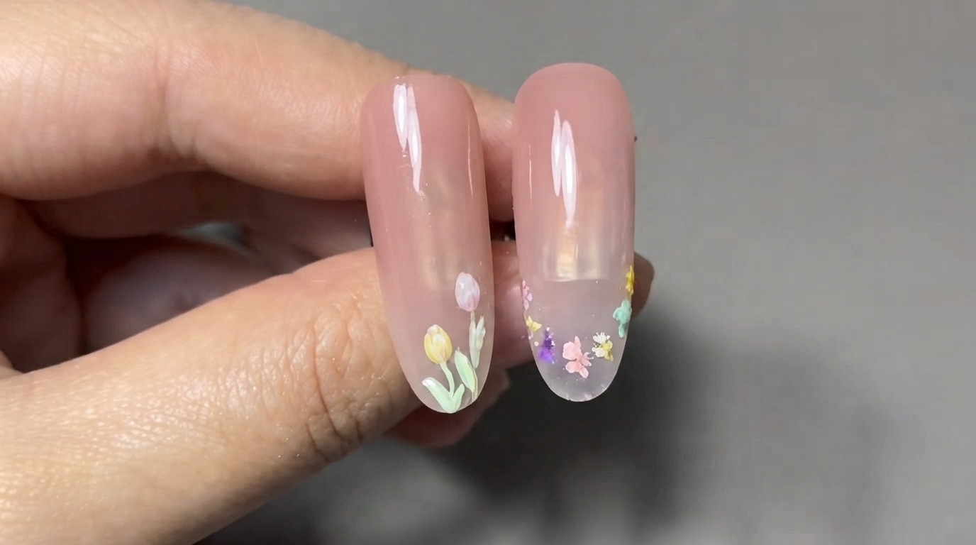 Spring Tulip and Dried Floral Nail Art — Step-by-Step Tutorial