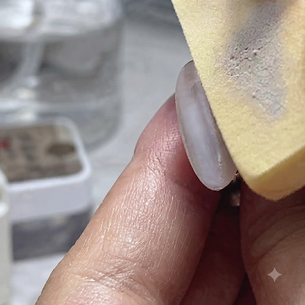 Nail fingers positioned inside a UV/LED lamp curing the colored gel.