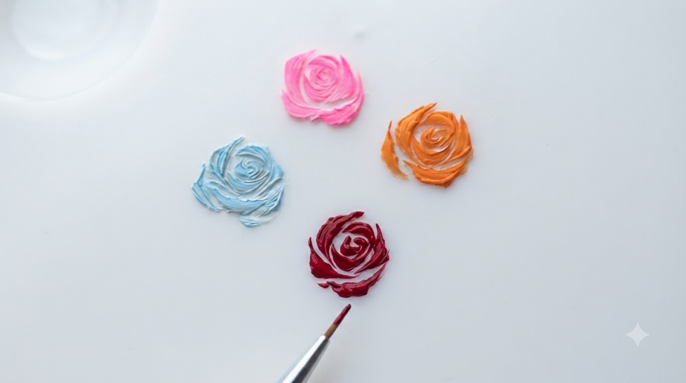Hand-Painted Miniature Rose Nail Art — Beginner Tutorial