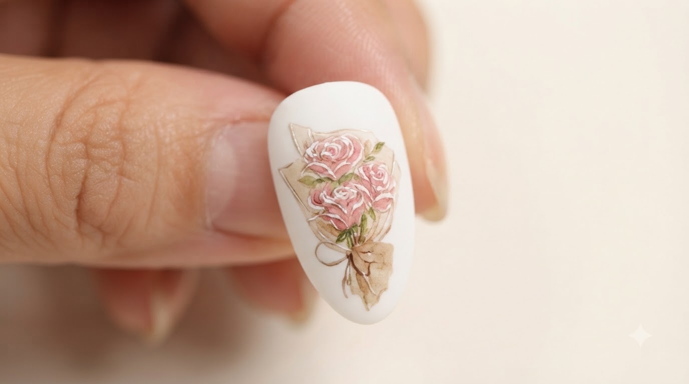Hand-Painted Watercolor Rose Bouquet Nails — Step-by-Step Tutorial