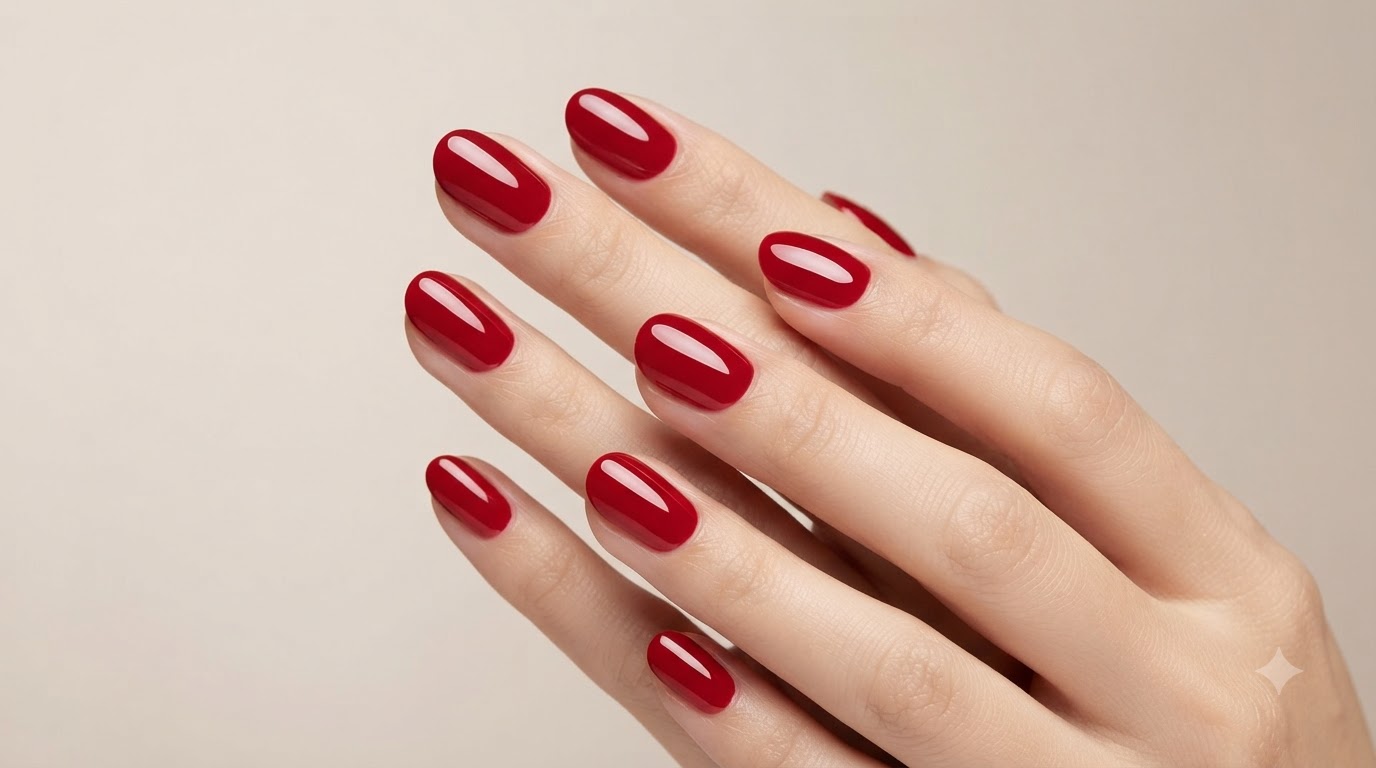 Glossy Classic Red Solid Color Gel Manicure — Step-by-Step Tutorial