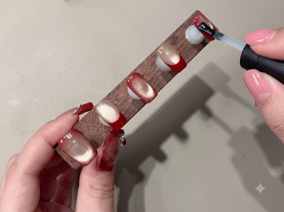 A brush applying red gel onto an engraved metal stamping plate.