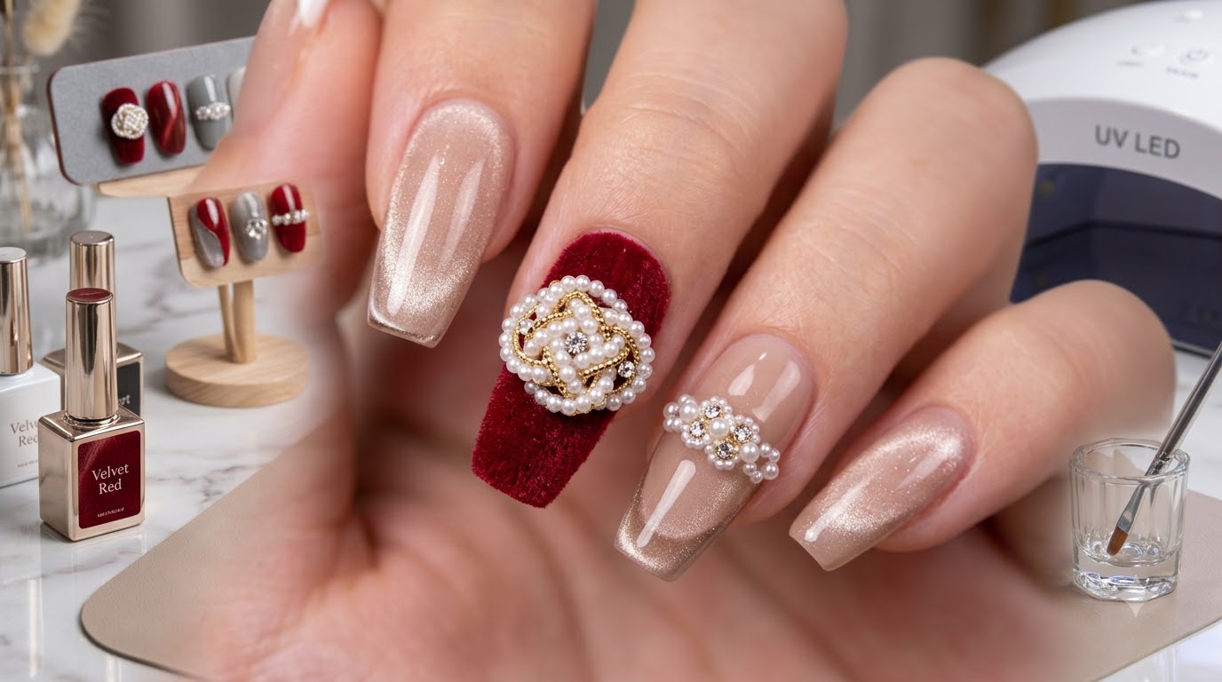 Chinese Style Velvet Knot Nail Art — Step-by-Step Tutorial