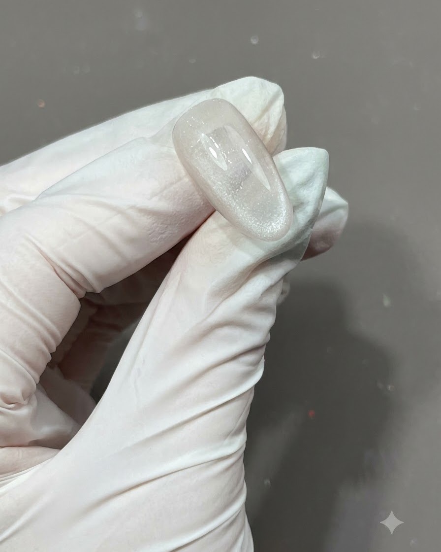 A brush applying a coat of matte top coat over a textured star-encapsulated nail.