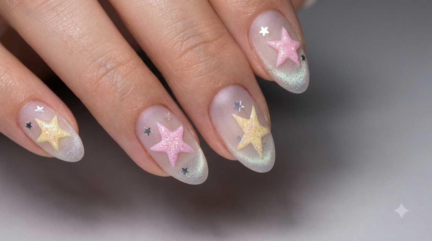 Sea Salt Frosted 3D Star Nail Art — Celestial Cat Eye Tutorial