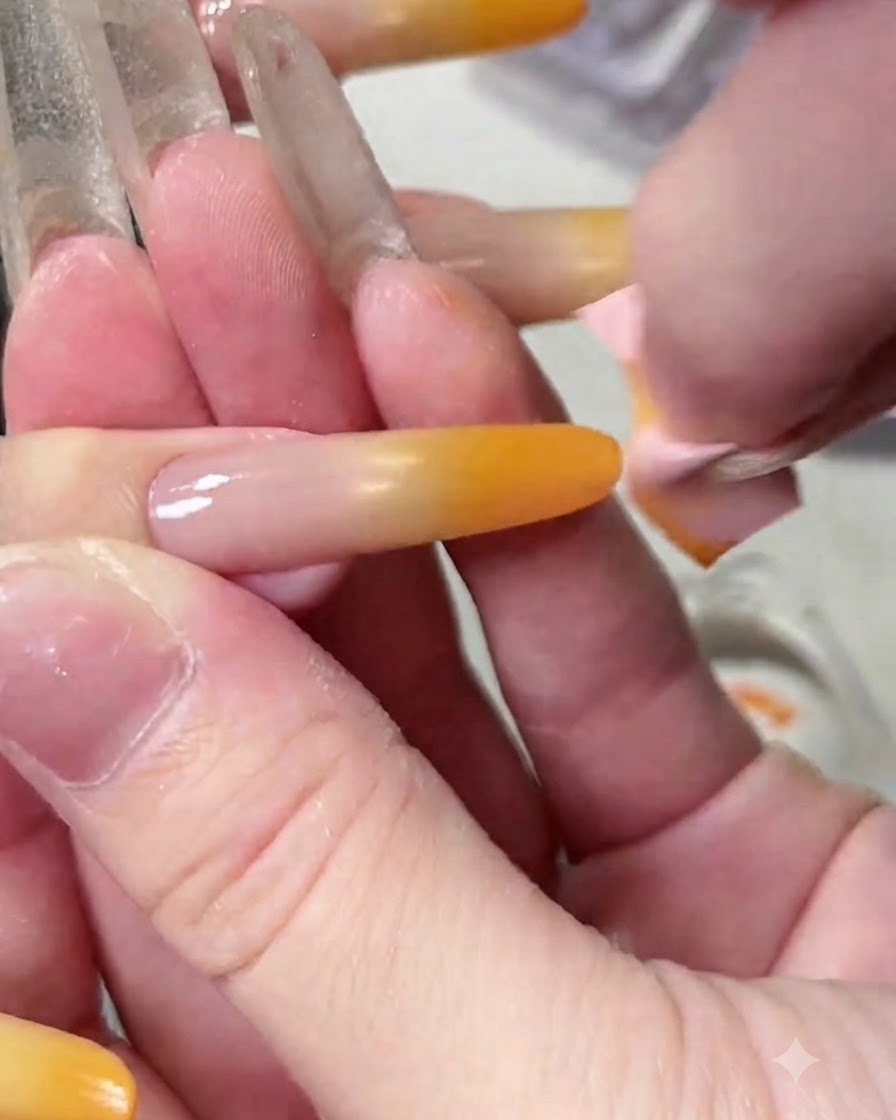 A hand unscrewing the cap of a glossy top coat bottle, revealing the upgraded brush applicator.