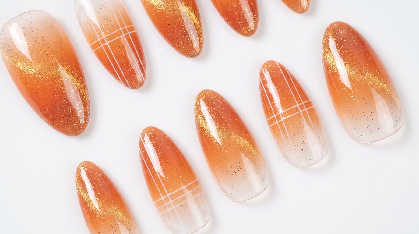 Sunset Orange Cat Eye & Glitter Gel Nails — Step-by-Step Tutorial