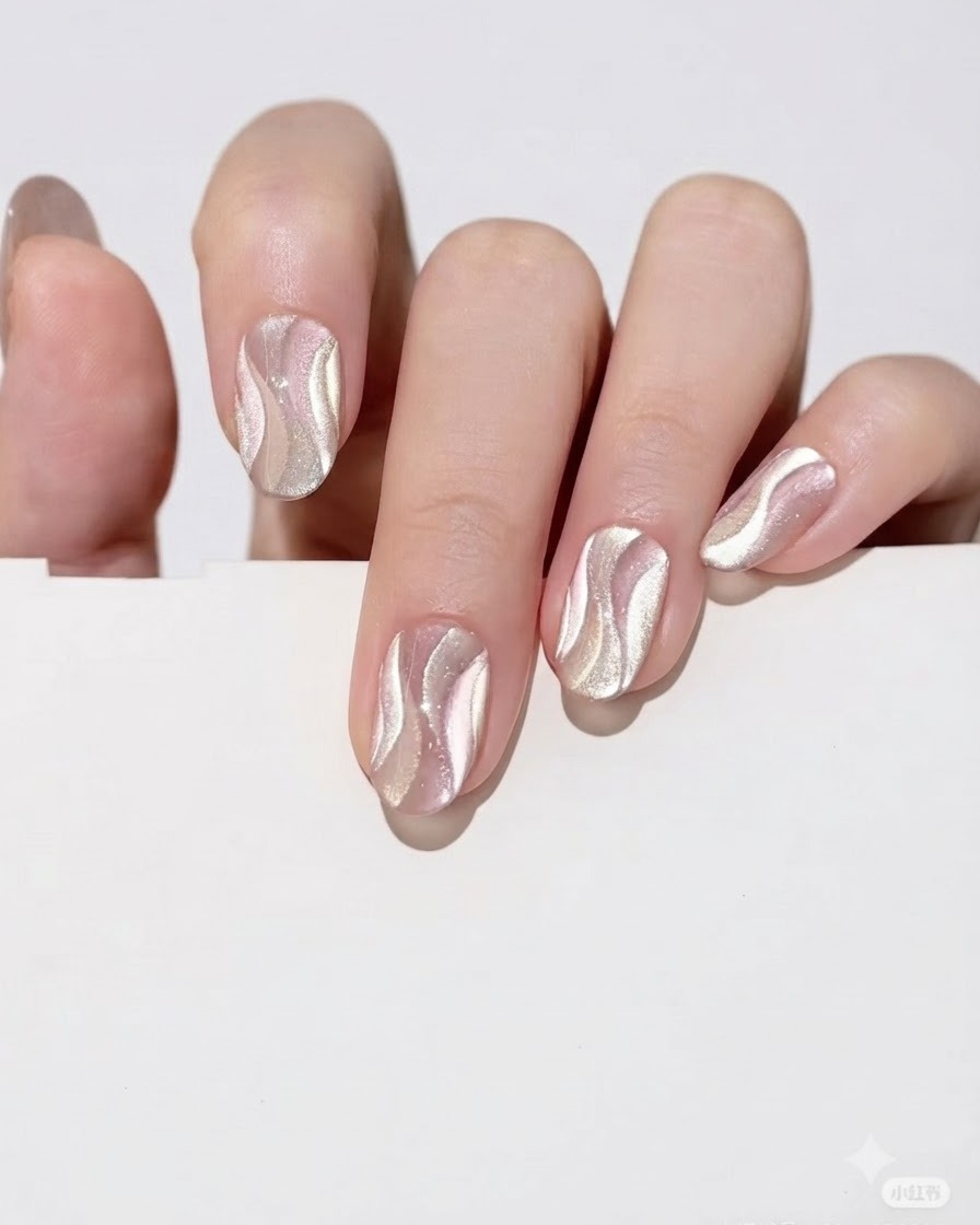 A small magnet held closely over a gel-painted fingernail to concentrate the cat eye pigment.