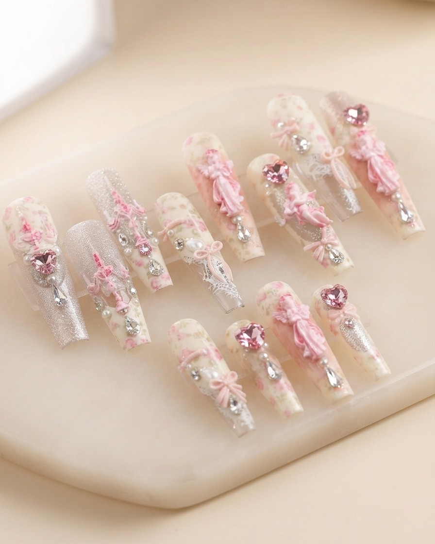 A fine brush applying clear transfer gel over the cured white nail base.