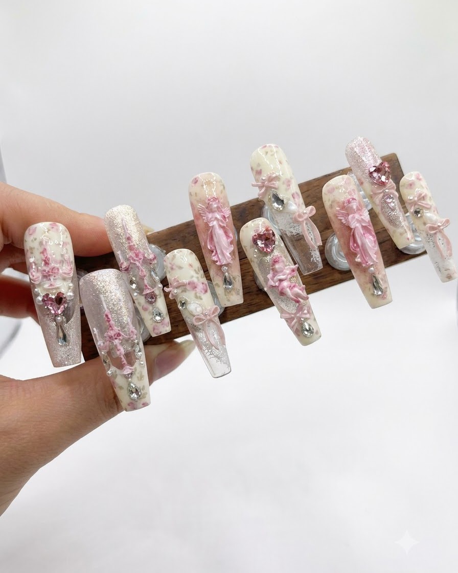 A sponge applicator applying a second layer of pink blush gel to deepen the nail tip color.