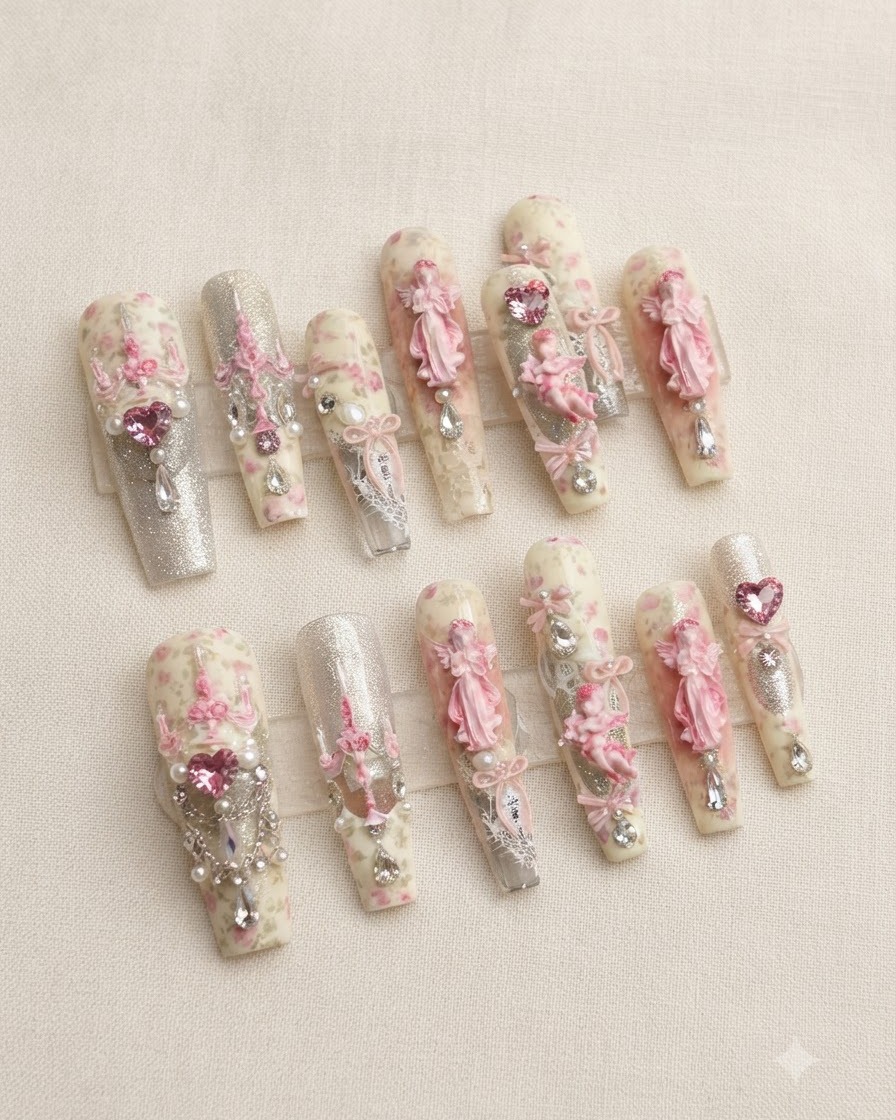 A brush applying a clear layer of soft builder gel over the entire decorated nail.