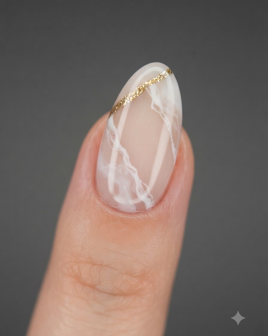 A brush applying a thick layer of clear glossy top coat over a finished floral nail art design.