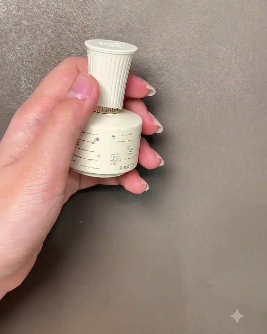 A brush applicator applying a light green gel polish onto a clean natural fingernail.