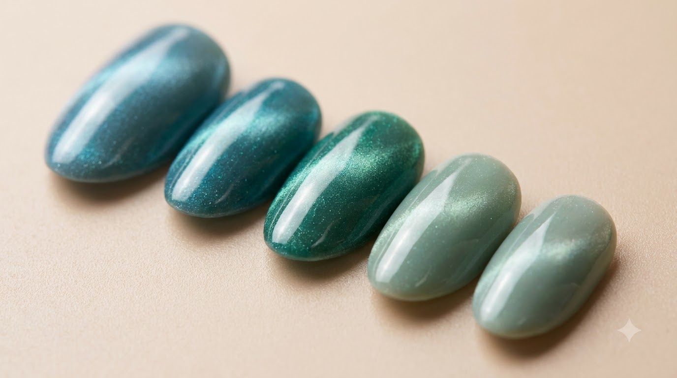 Blue-Green Gradient and Cat-Eye Gel Nail Art — Step-by-Step Tutorial