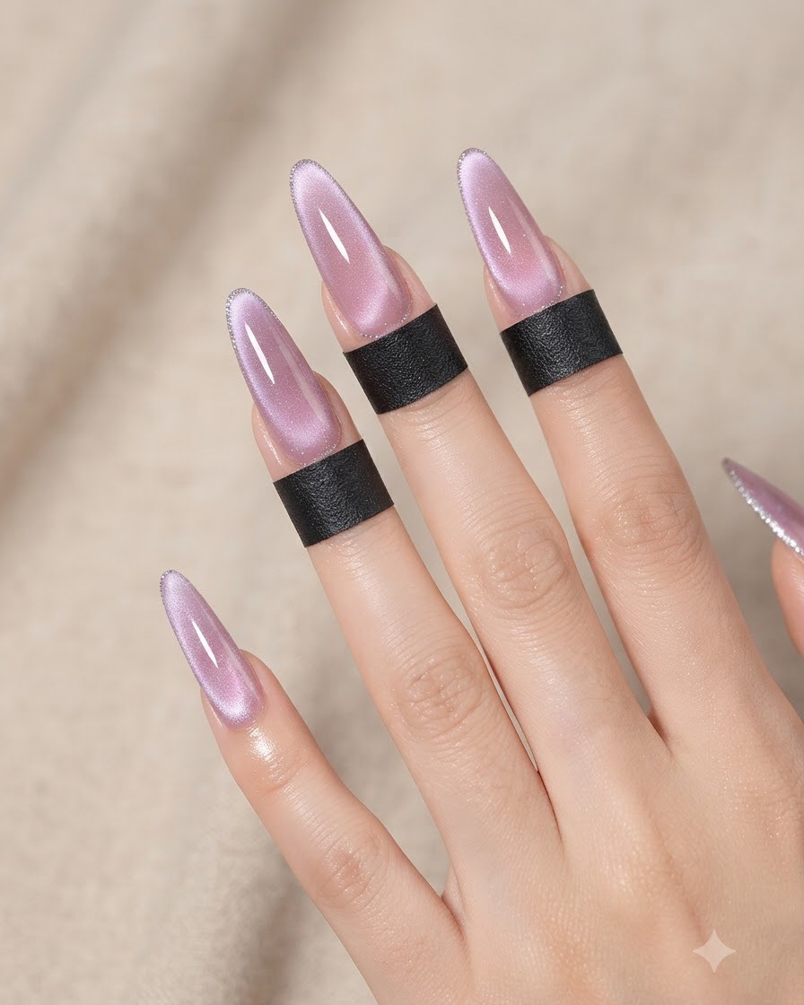Nails placed inside a UV/LED lamp during the curing process for the base coat.