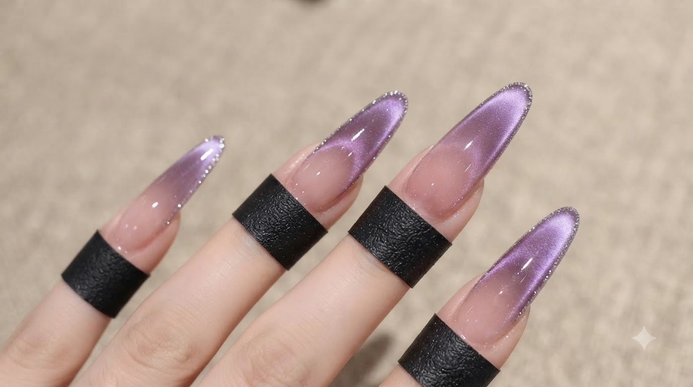 Purple Cat-Eye Gradient Fairy Nails — Step-by-Step Tutorial
