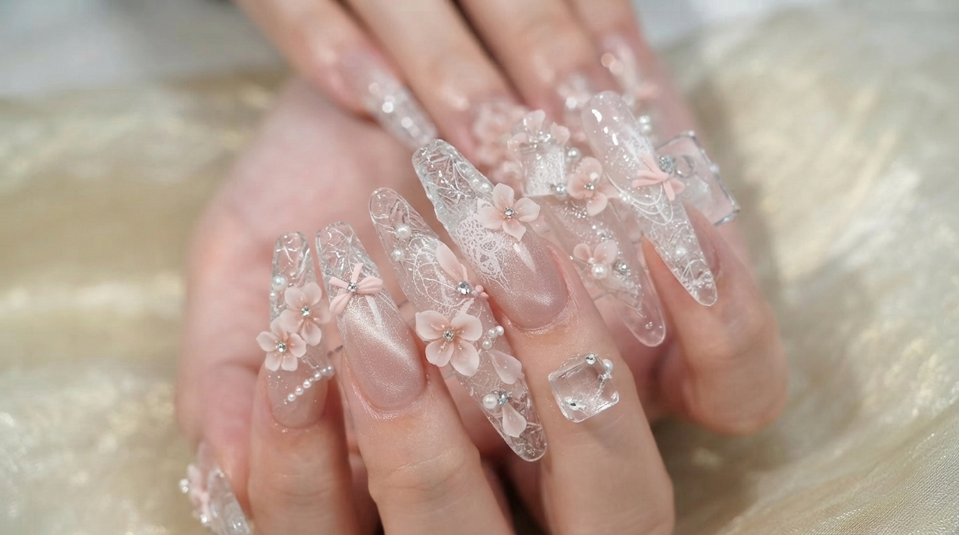Peach Blossom Frozen Gel Nail Art — Step-by-Step Tutorial