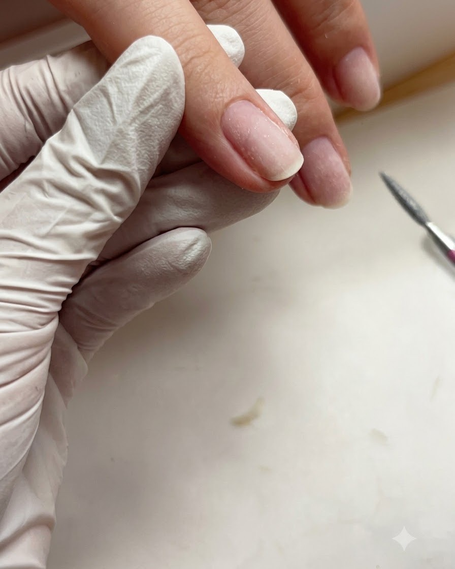 A close-up of a fingernail showing the left side wall after treatment.