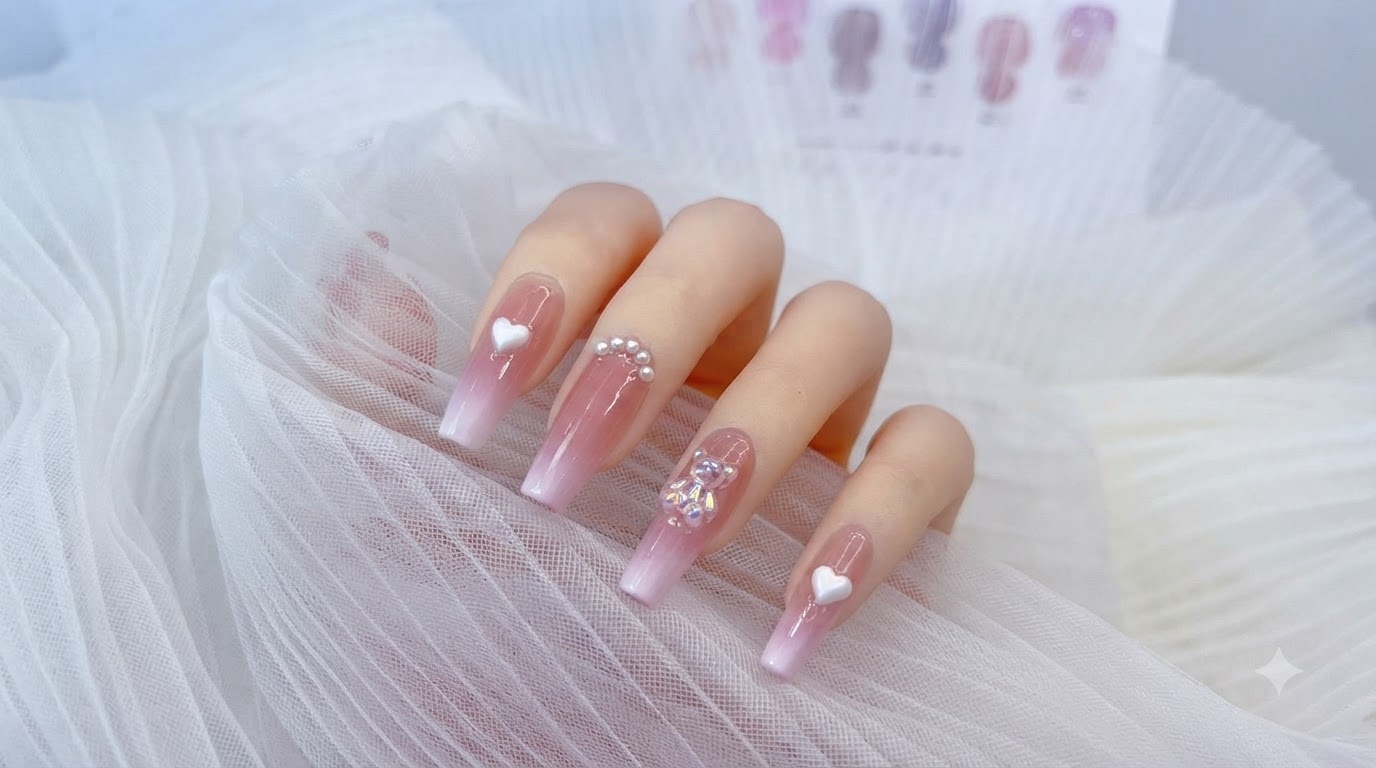 Soft Jelly Two-Tone Gradient Aurora Bear Nails — Step-by-Step Tutorial