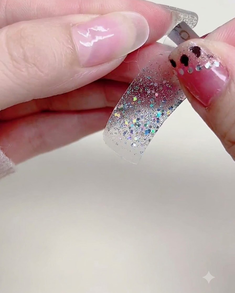 A close-up view of a clean, bare natural thumb nail with no products applied, ready for nail sticker placement.
