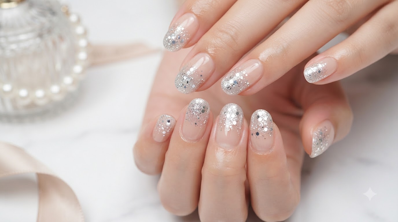Silver Glitter Gradient Sticker Manicure — Easy Step-by-Step Tutorial