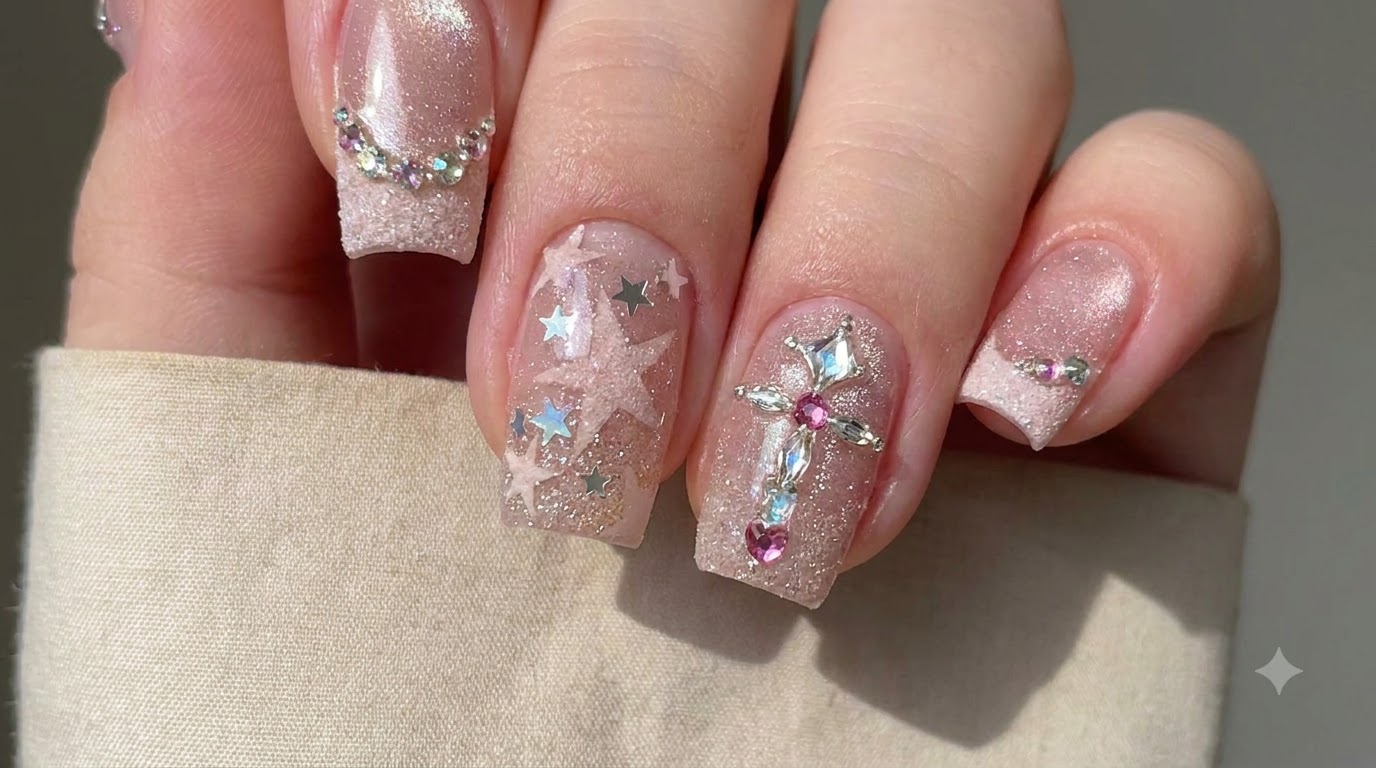 Starry French Cat-Eye Nails — 3D Crystal Nail Art Tutorial
